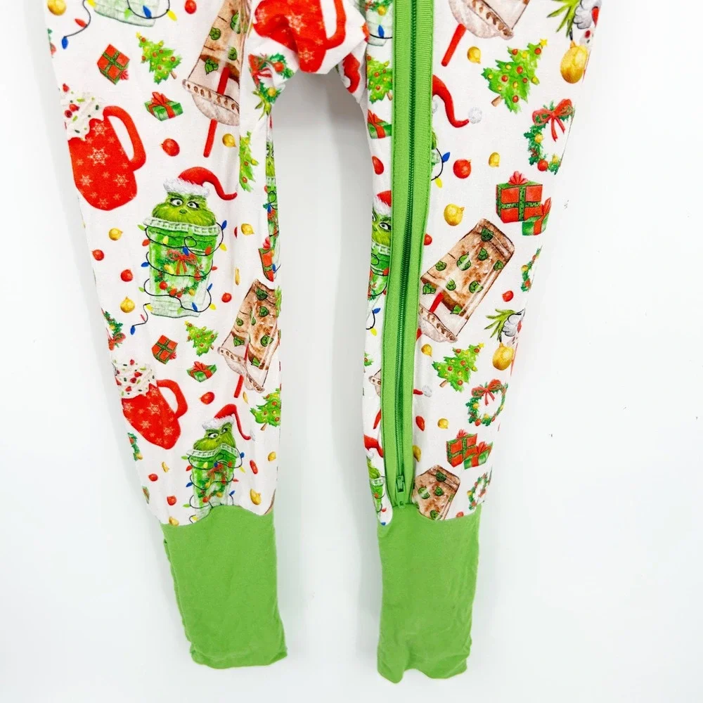 Little Snuggles Kids Christmas‎ Grinch Bamboo Zipper Holiday Pajamas Size 3